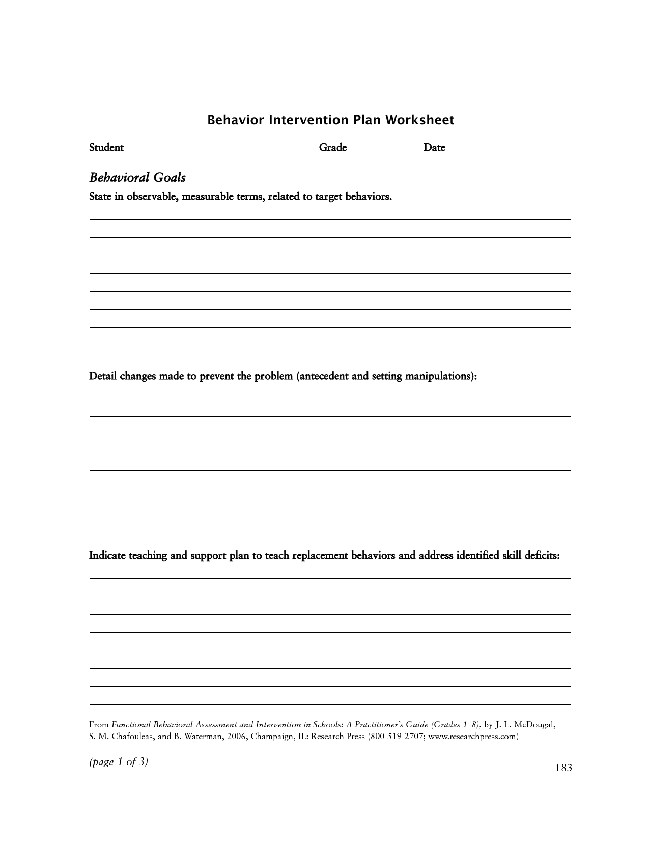 Behavior Intervention Plan Worksheet Image