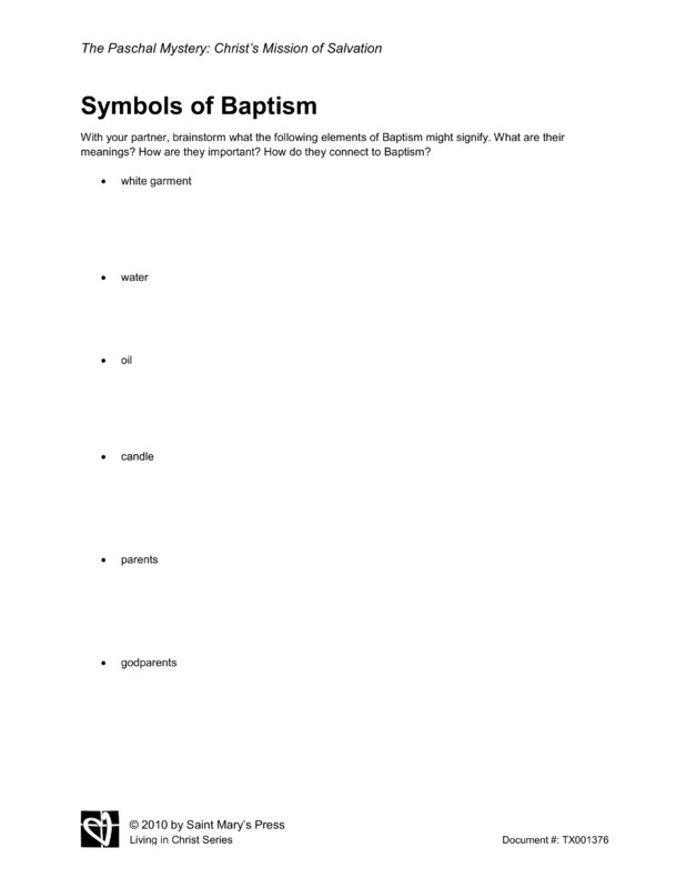 Catholic Baptism Symbols Worksheet Image
