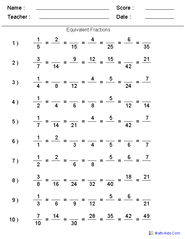 Equivalent Fractions Worksheet 5th Grade Image