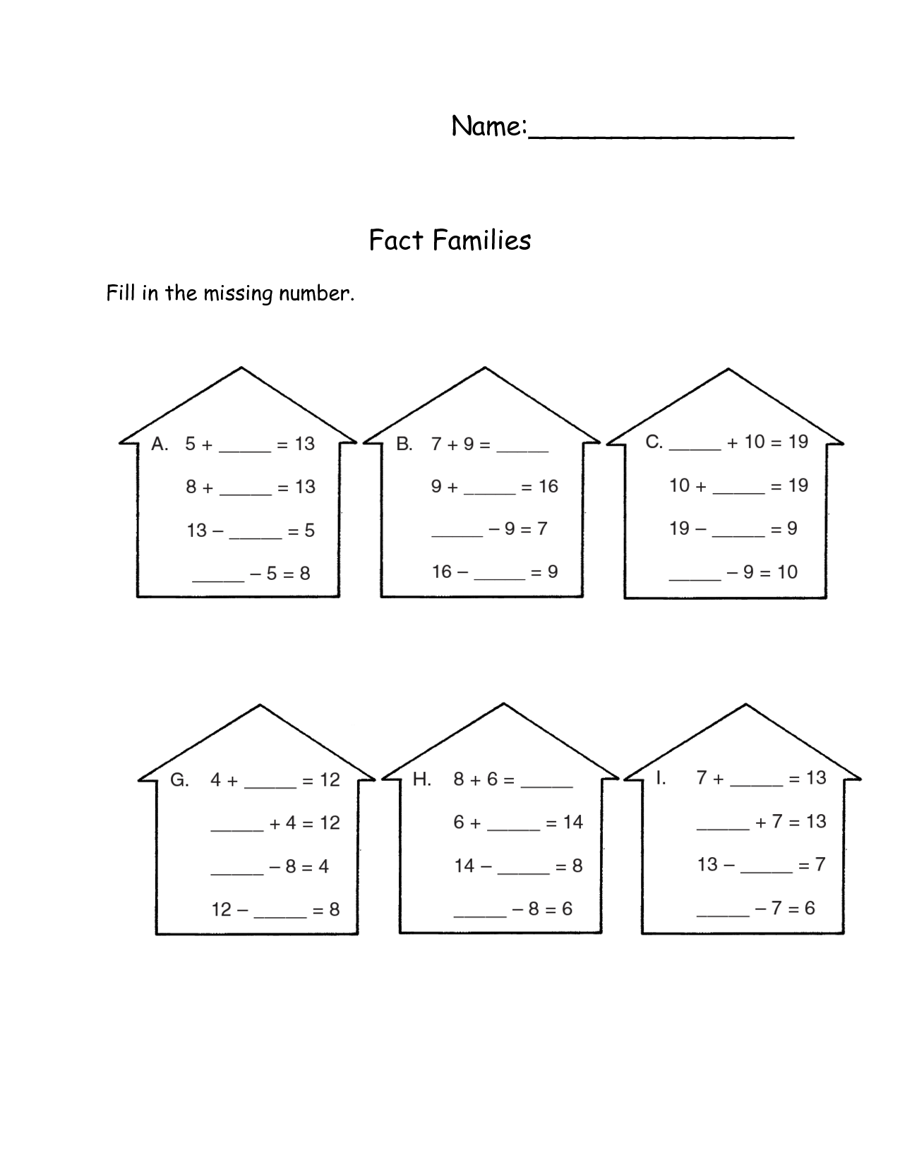 Fact Family Worksheets Image