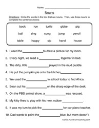 Fill in the Blank Worksheet with Nouns Image