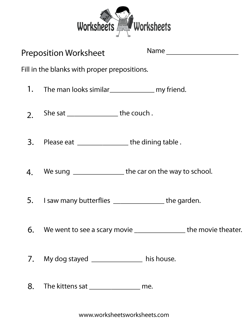 Free Printable Preposition Worksheets