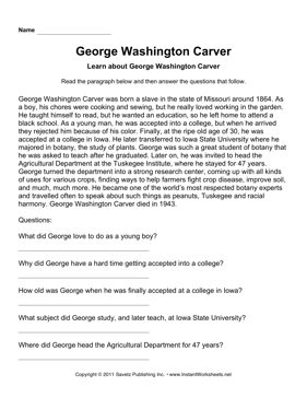 George Washington Carver Worksheet Image