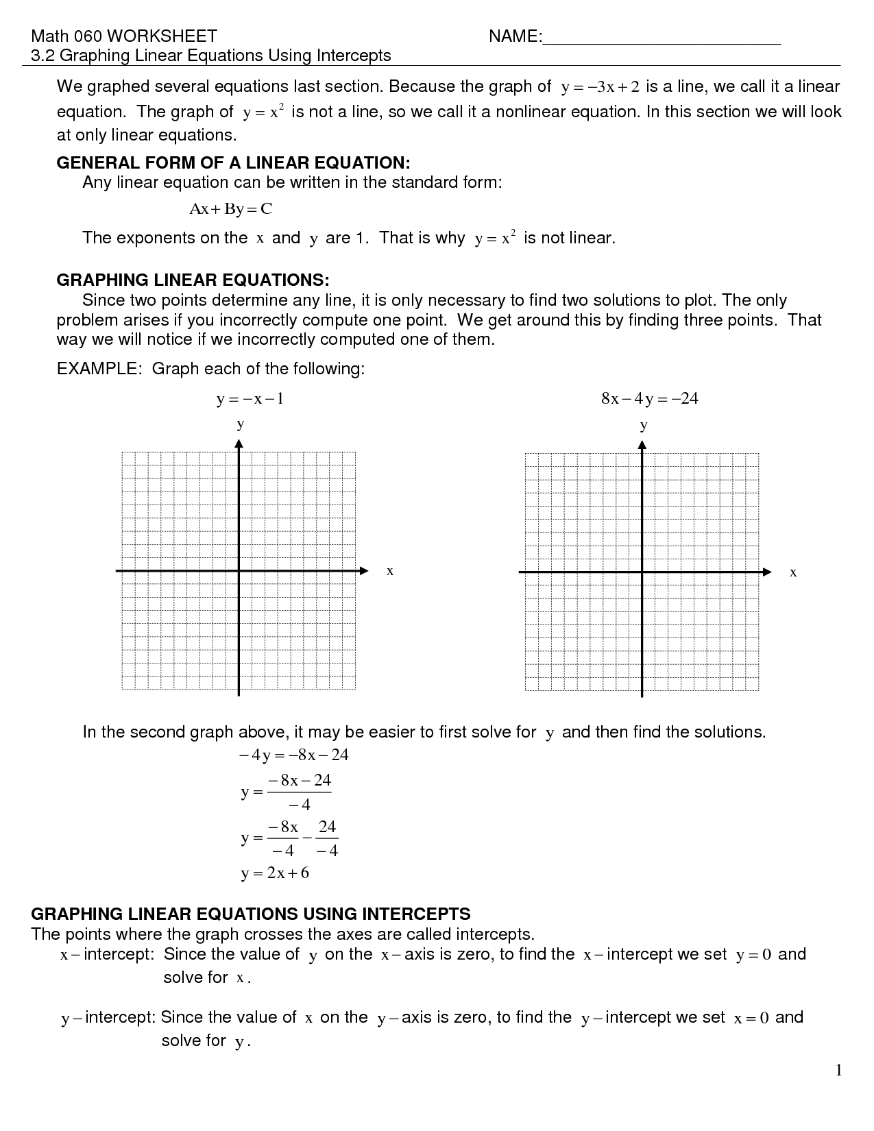 Graphing Linear Equations Worksheet Image
