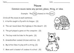Kindergarten Noun and Verb Worksheets Image