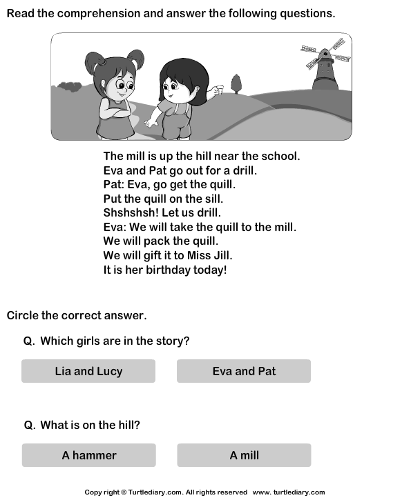 Kindergarten Reading Worksheets with Questions