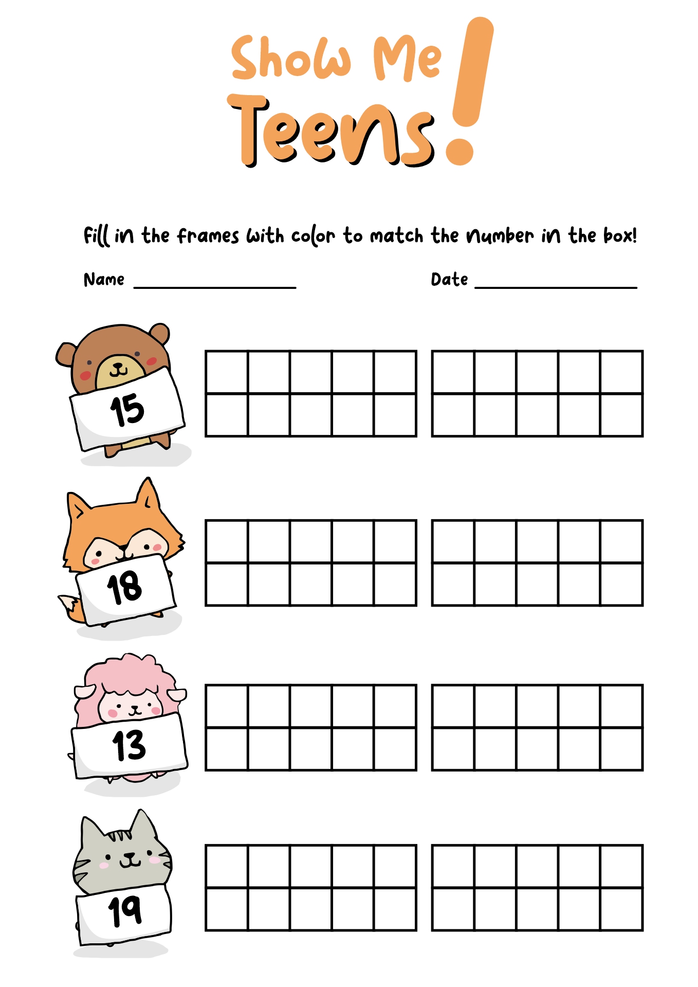 Kindergarten Ten Frame Teen Number Worksheets Image