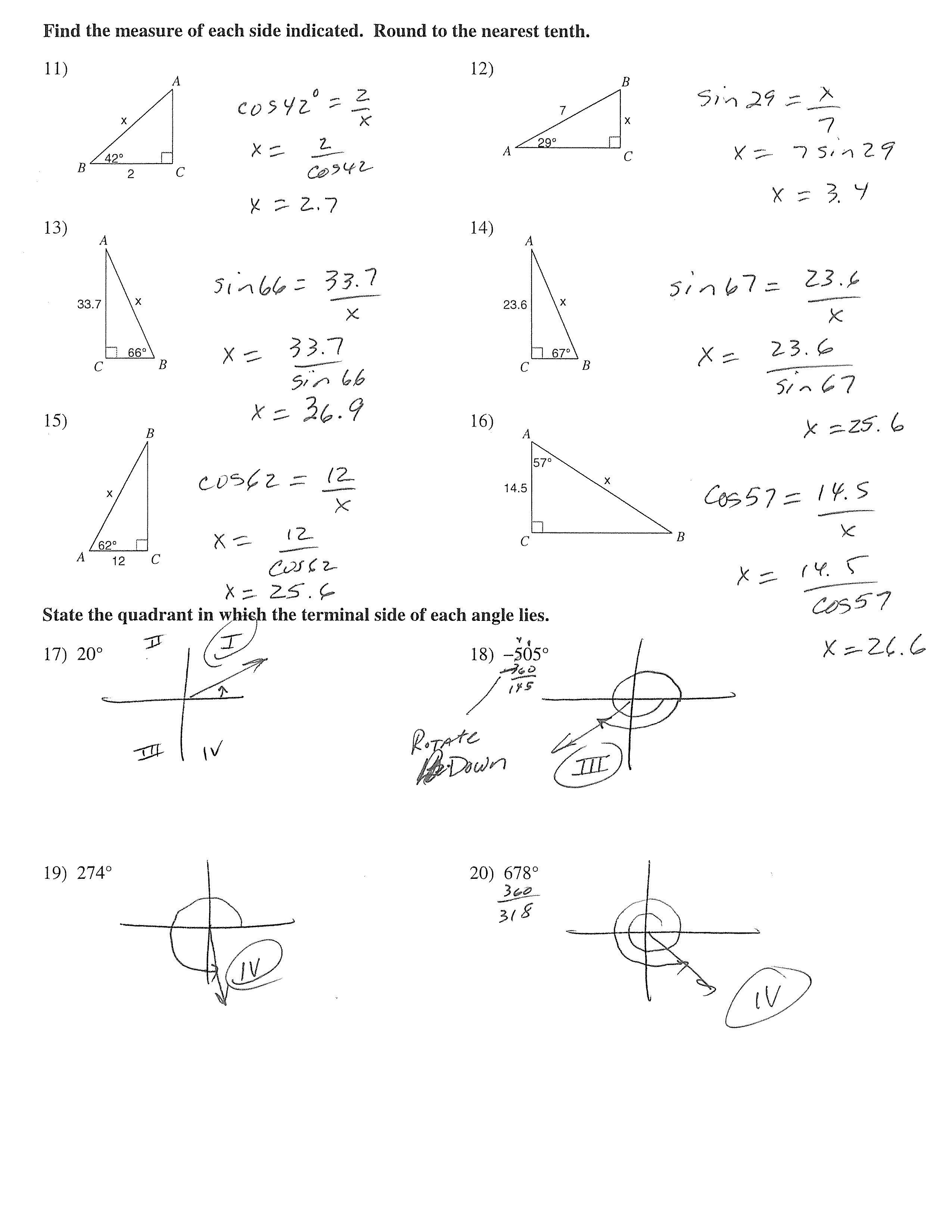 Law of Cosines Worksheet Answers