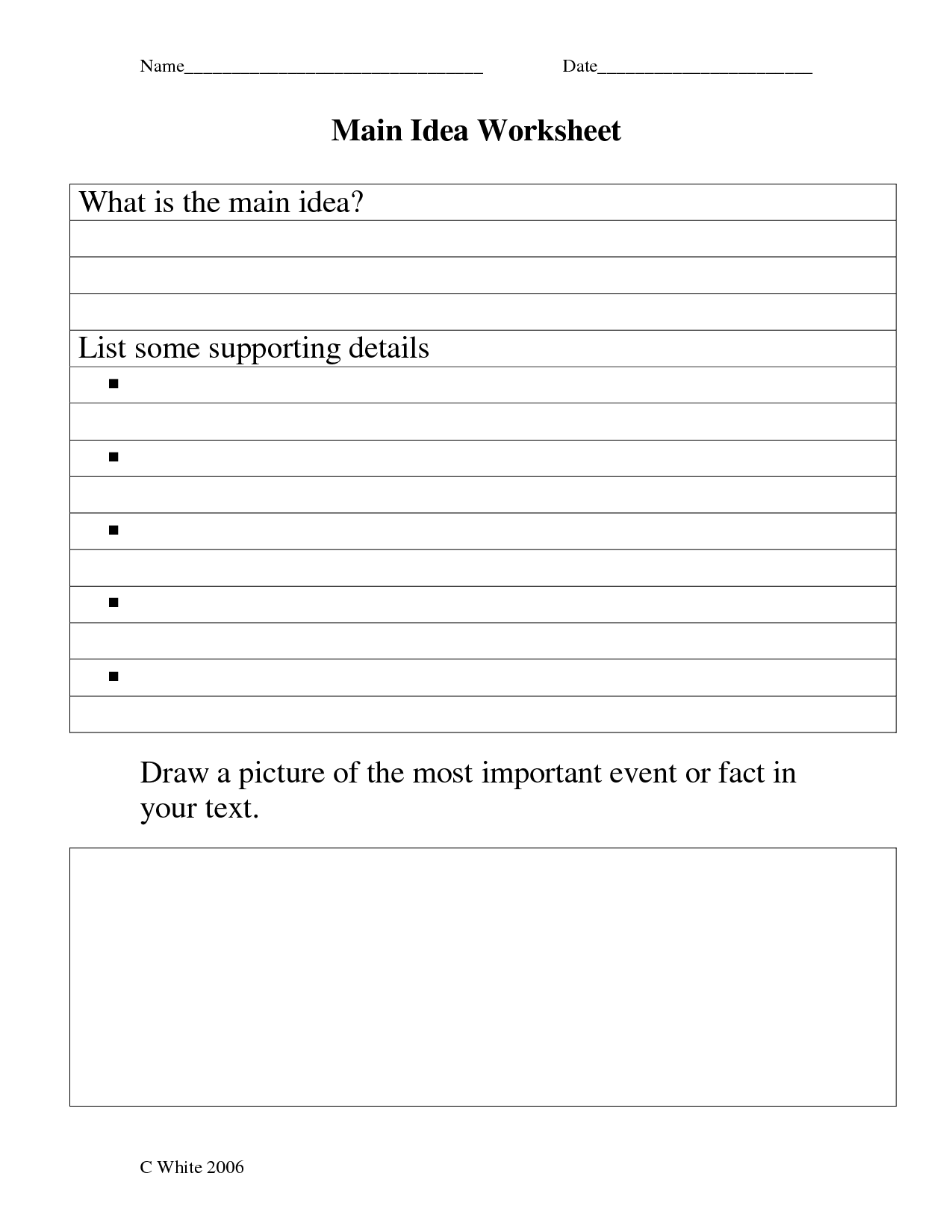 Main Idea Worksheet Image