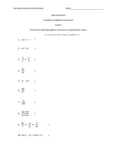 Math Worksheets Evaluating Expressions Image