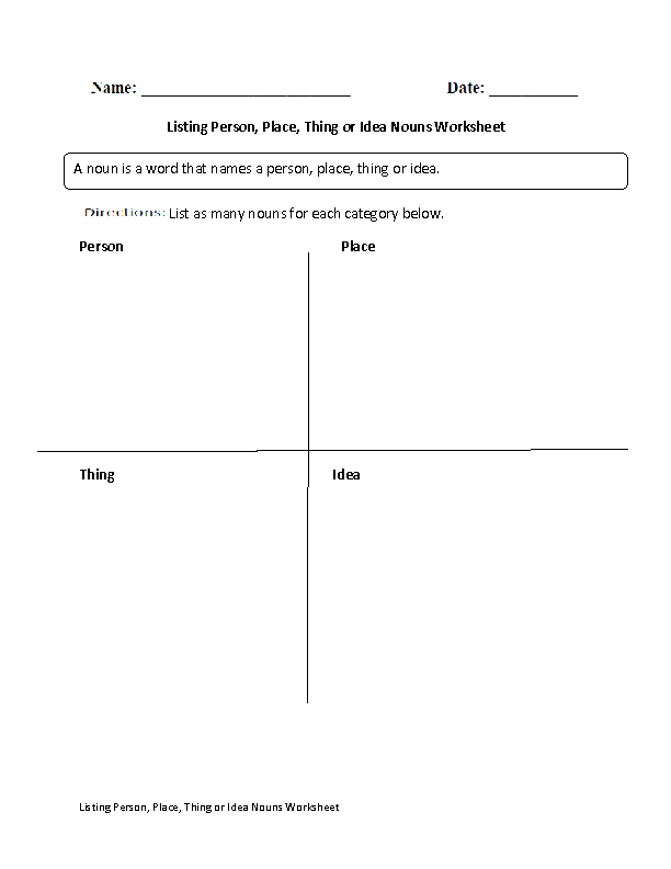 Nouns Person Place or Thing Worksheet Image