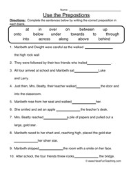 Preposition Worksheet Grade 5