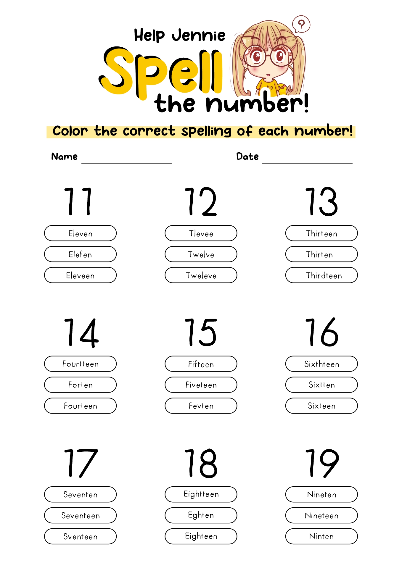Preschool Numbers 11-20