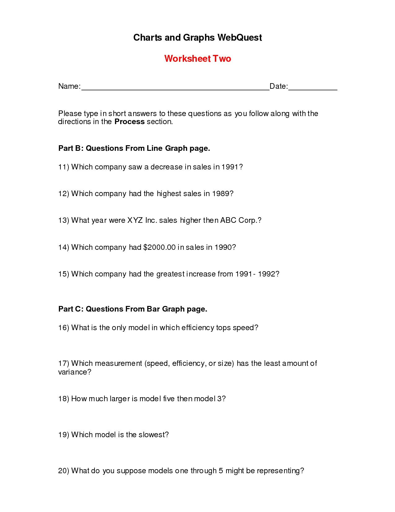 Reading Graphs Worksheets High School