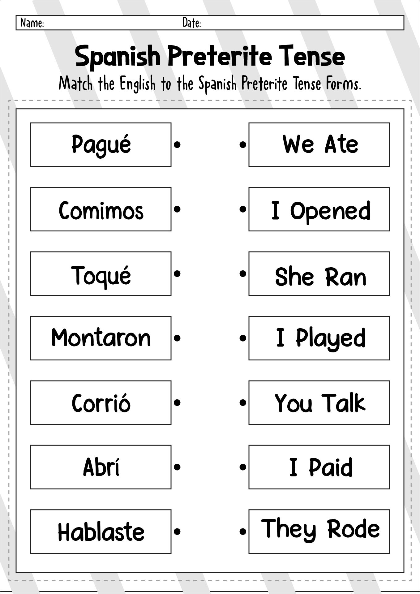 Ar Preterite Tense Worksheet