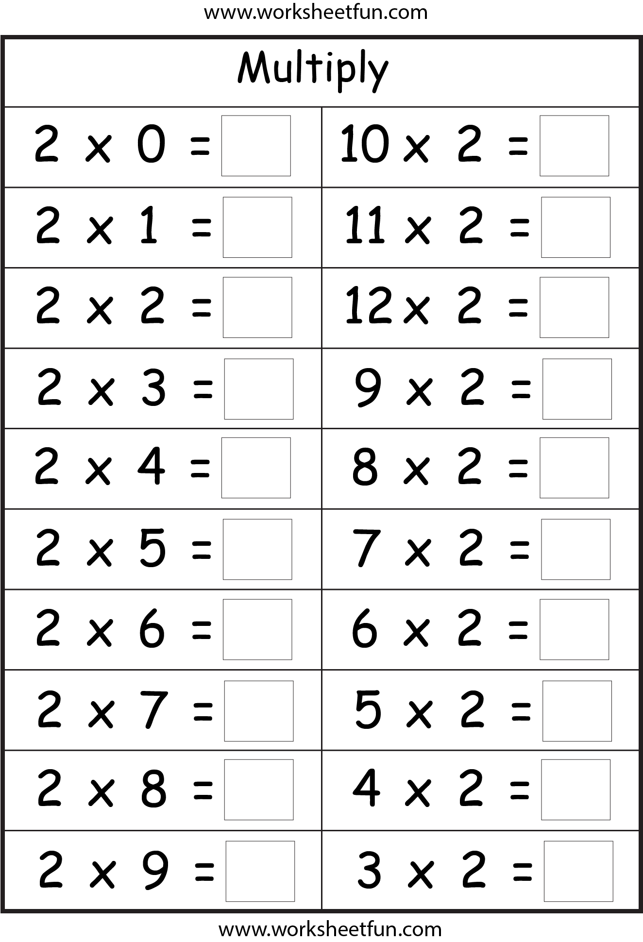 2 3 4 5 Multiplication Facts Worksheet Image