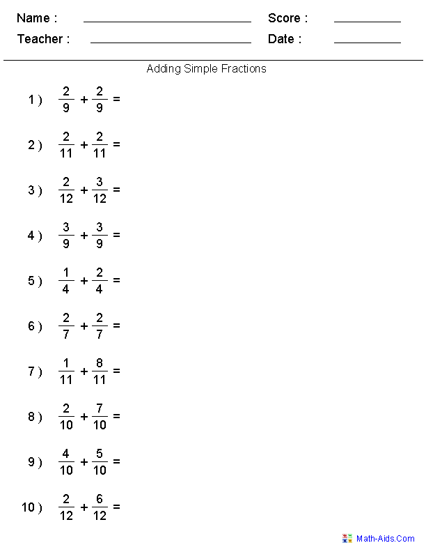 Adding Fractions Worksheets 5th Grade Math