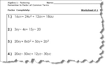 Algebra 1 Worksheets