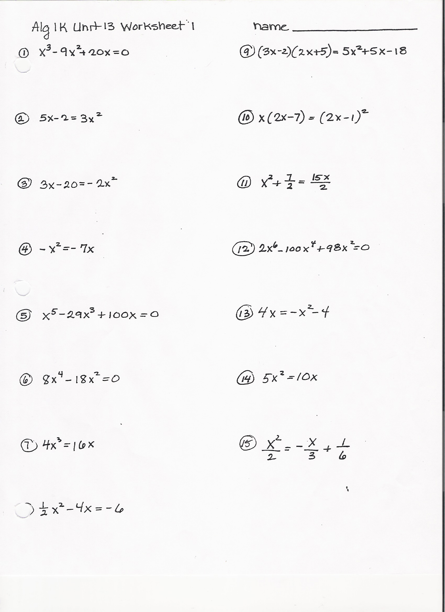 Algebra 2 Factoring Polynomials Worksheet 1