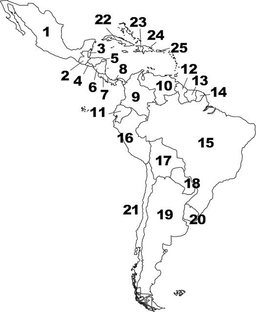 Central and South America Map Worksheet