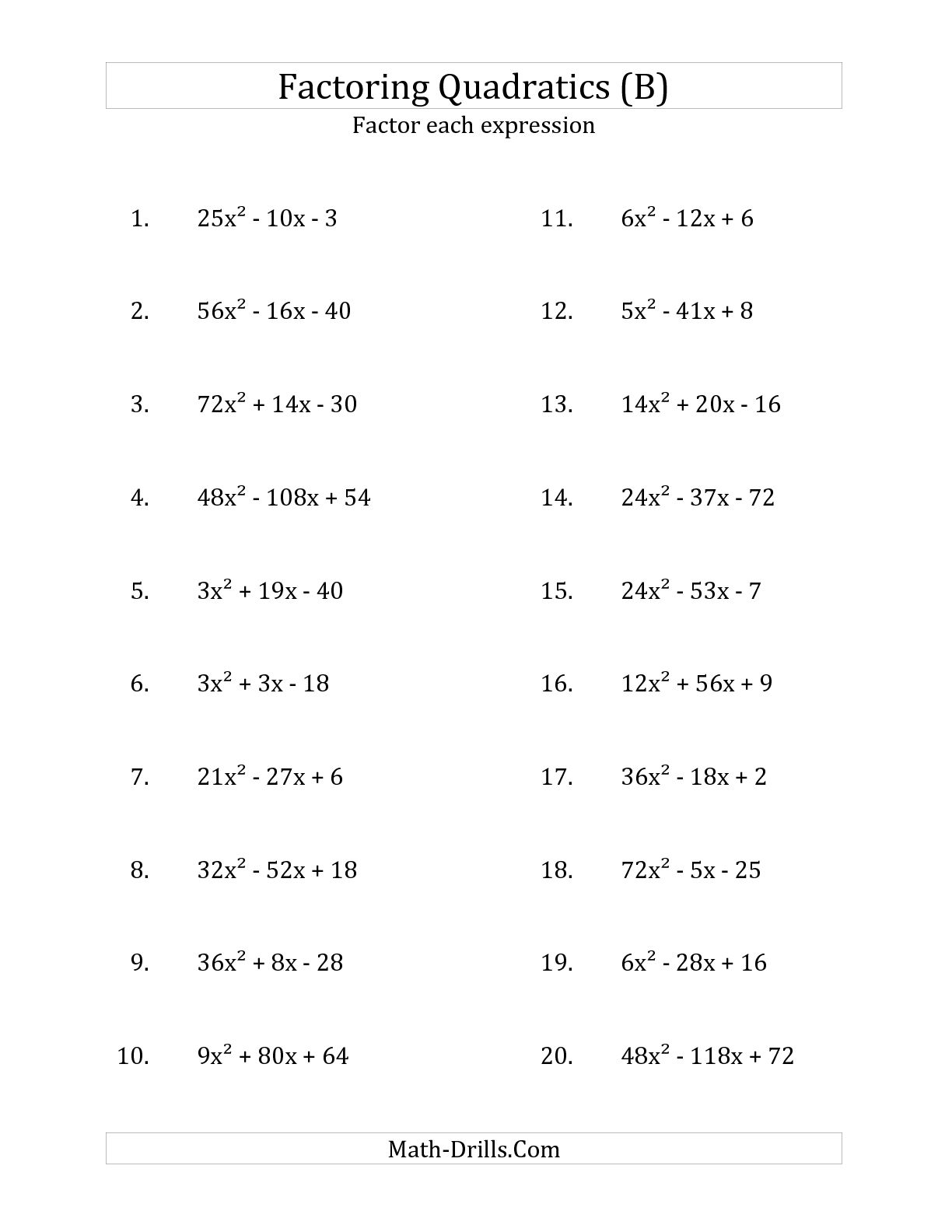 Coefficient Algebra Worksheets