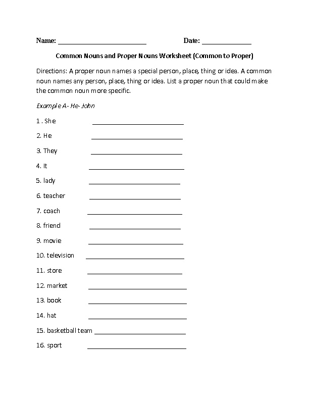 Common and Proper Nouns Worksheets 2nd Grade Image