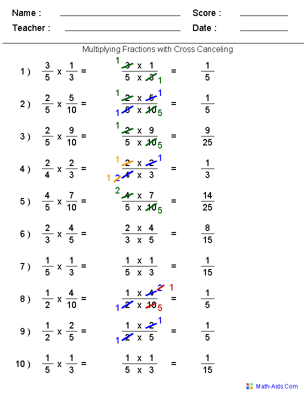 Cross Multiplying Fractions Worksheets