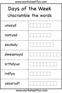 Days of the Week Worksheets First Grade Image