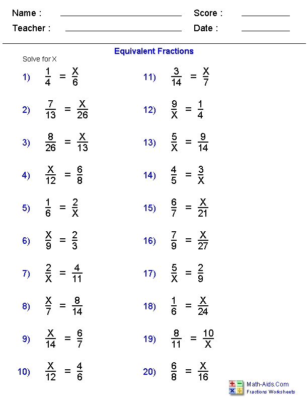 Equivalent Fractions Math Aids Worksheets Image