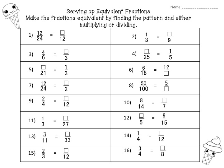 Equivalent Fractions Worksheet Image