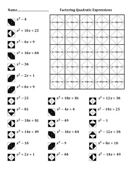 Factoring Quadratic Expressions Worksheet