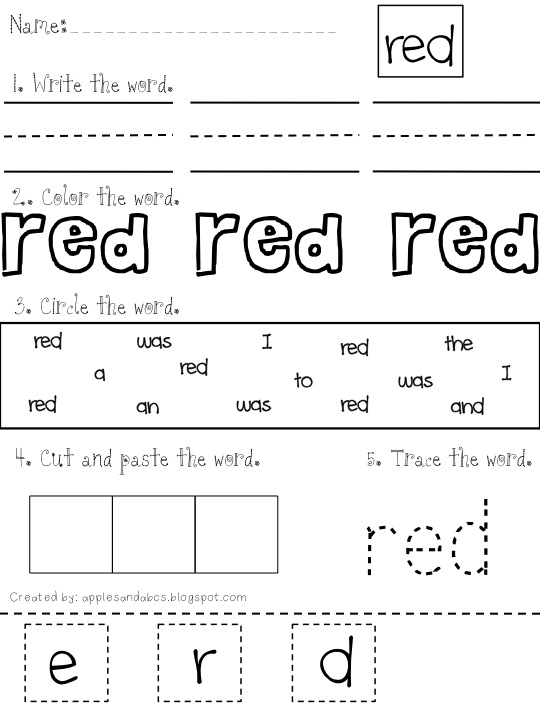 Free Kindergarten Color Sight Word Worksheets Image