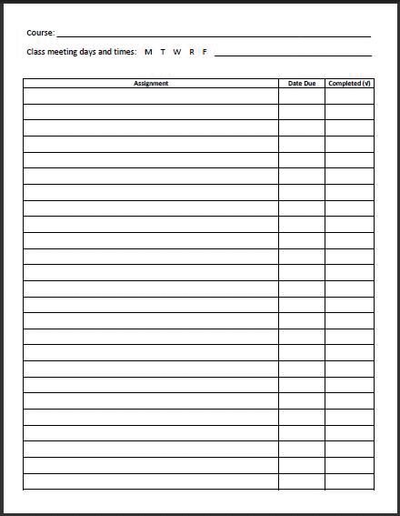 Free Printable Homework Assignment Sheets Image