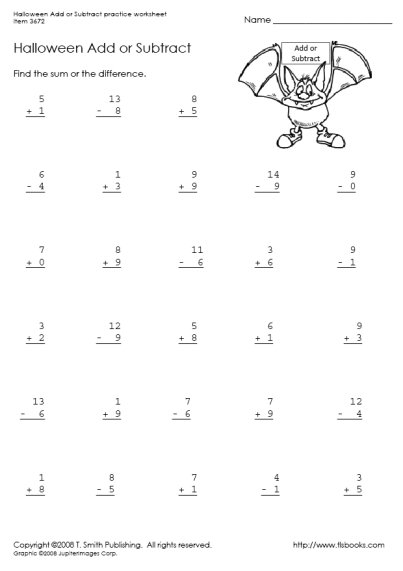 Halloween Addition and Subtraction Worksheets 1st Grade Image