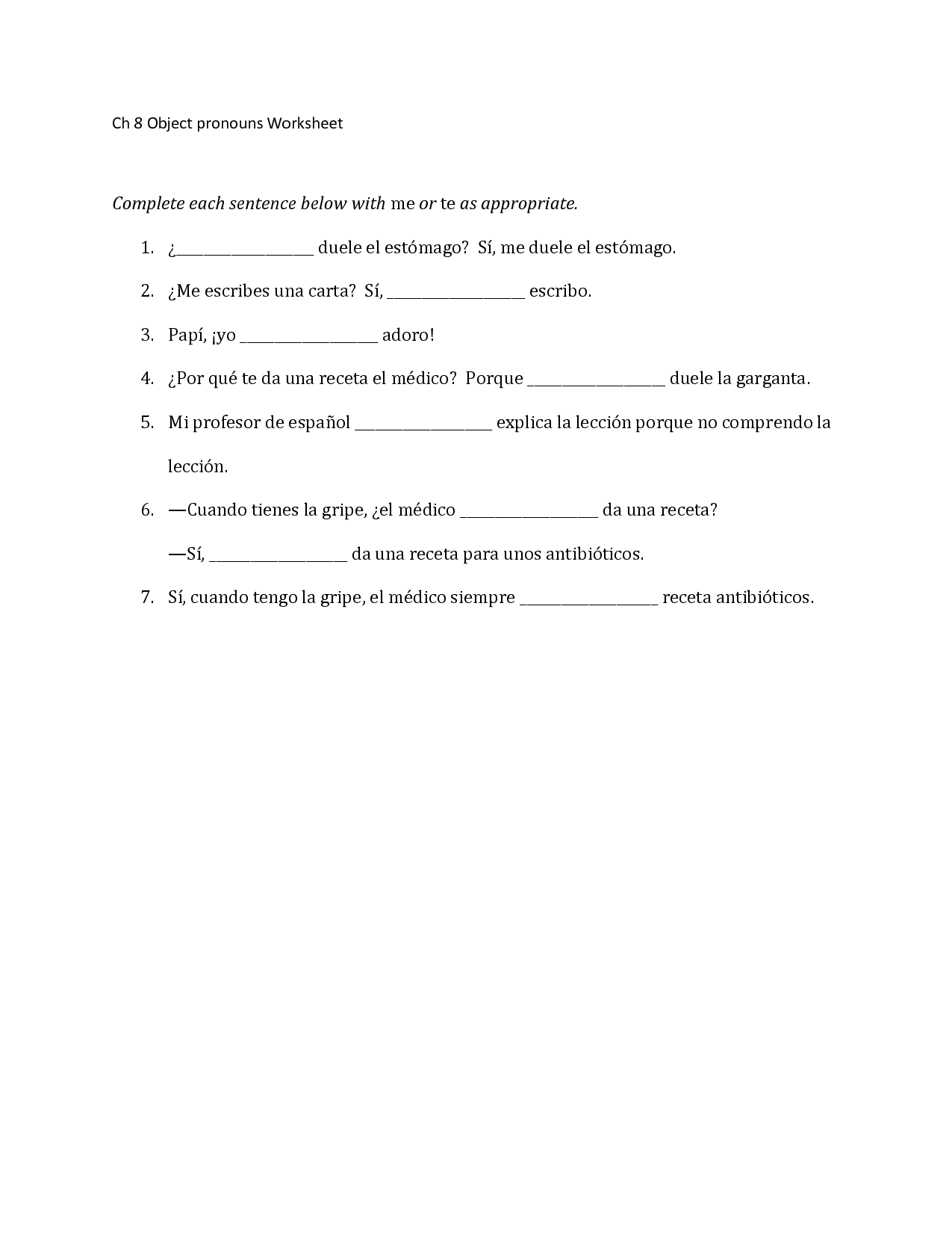 16 Spanish Pronoun Worksheet Printable Worksheeto