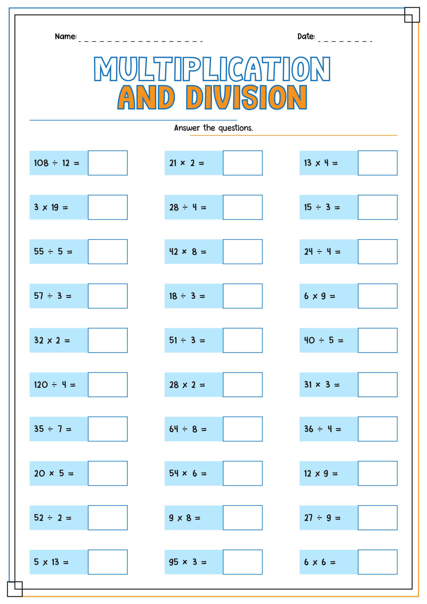 Multiplication and Division Worksheets