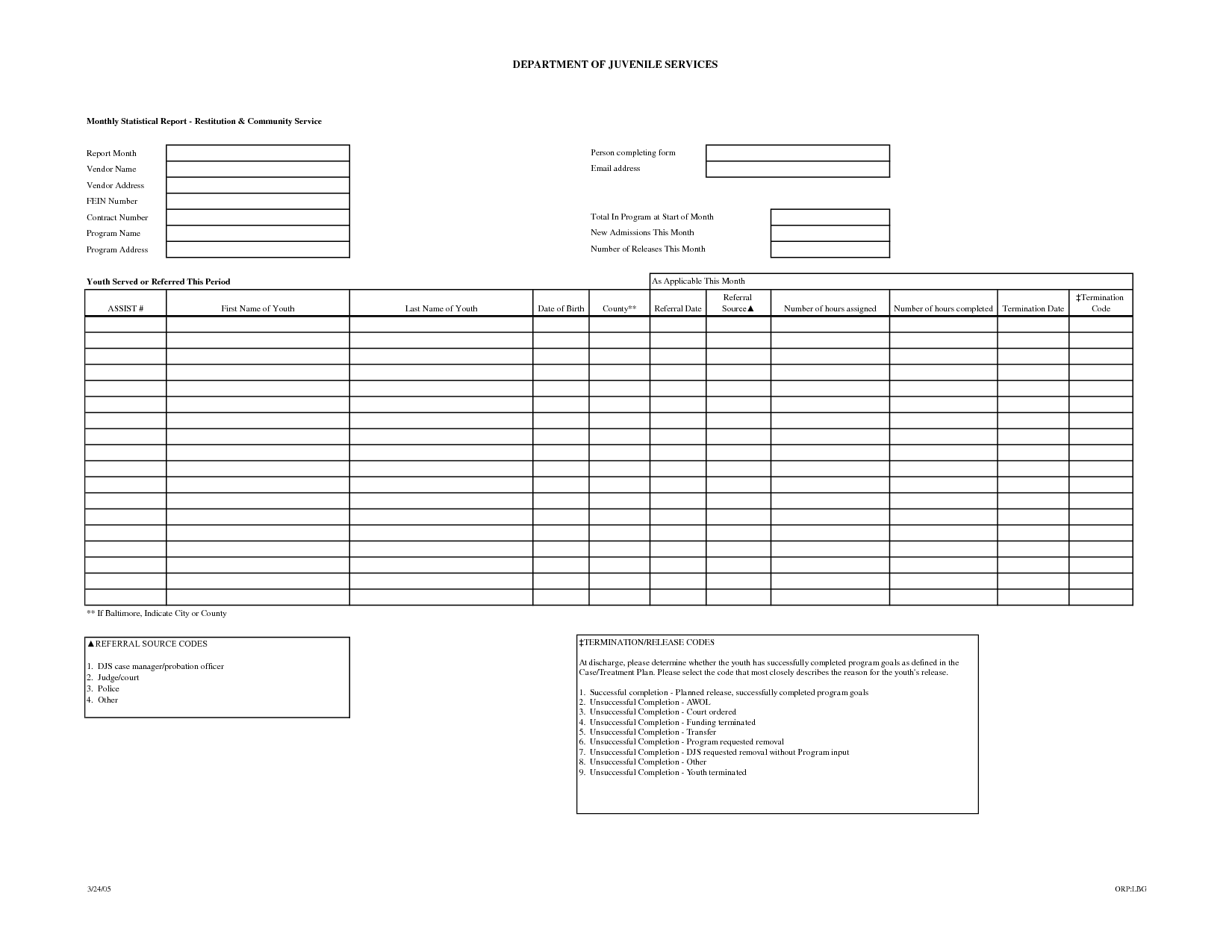 Probation Community Service Log Sheet Image