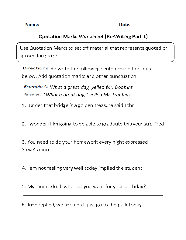 Quotation Marks Worksheets Grade Image