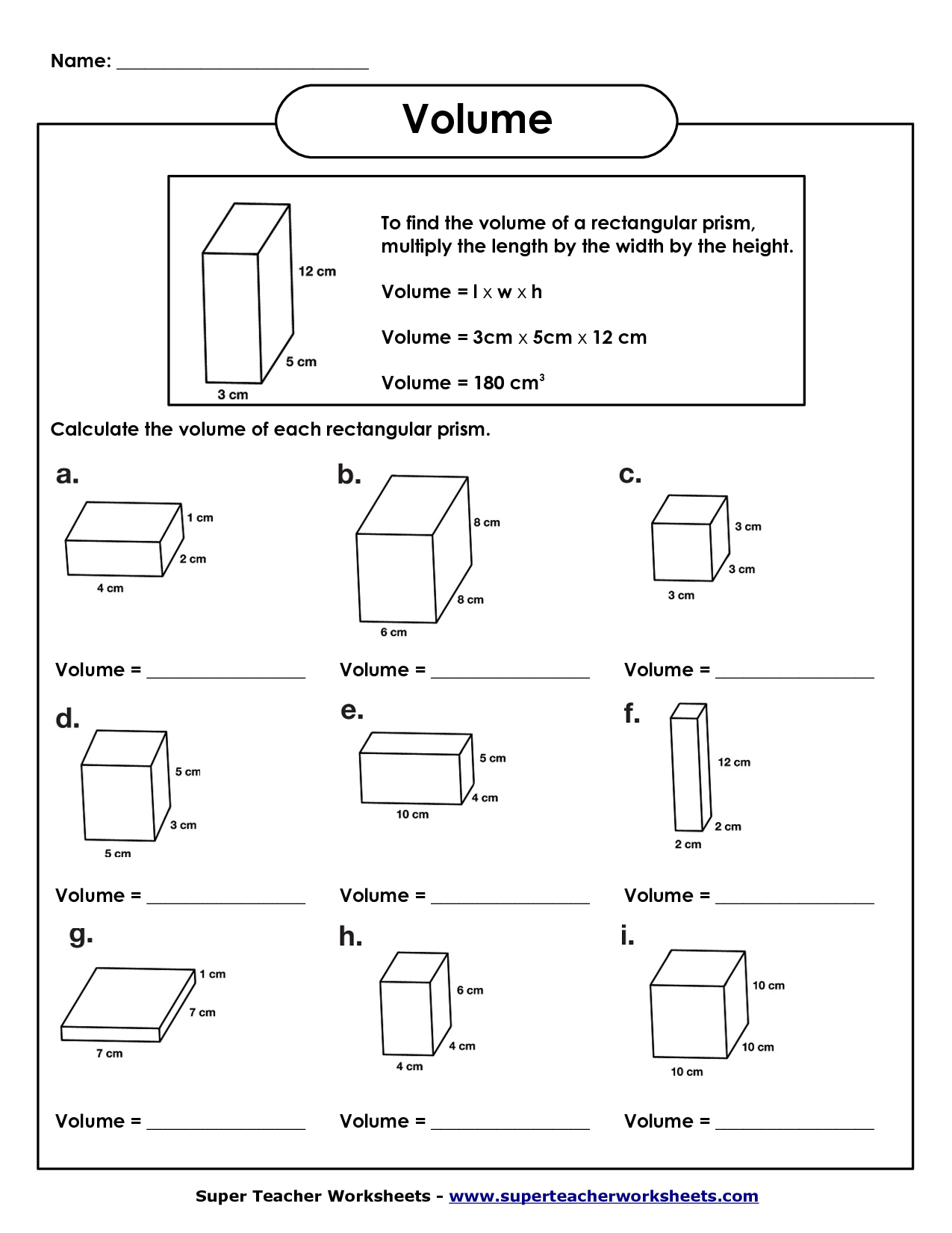 Rectangular Prism Volume Worksheet Image