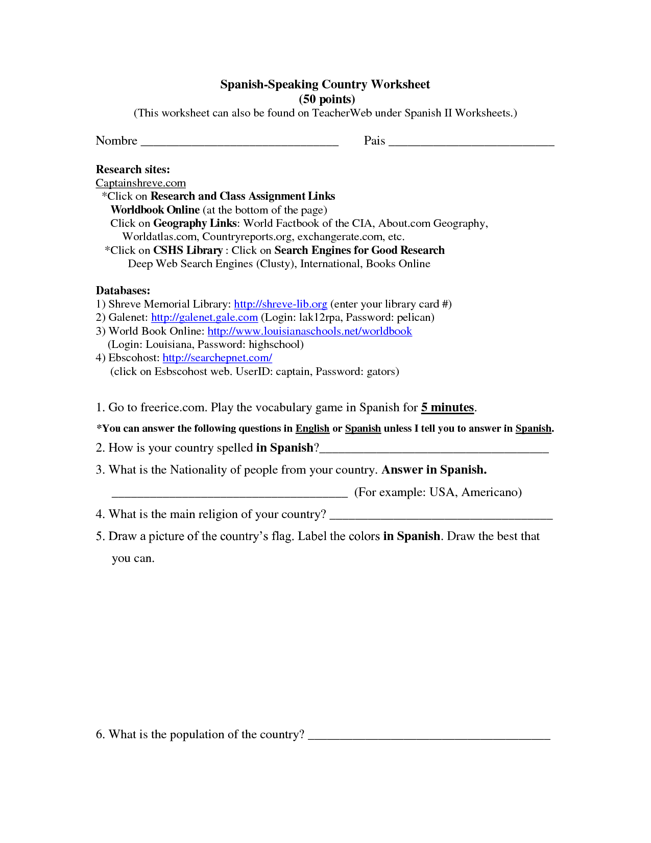 Spanish-speaking Countries Worksheet