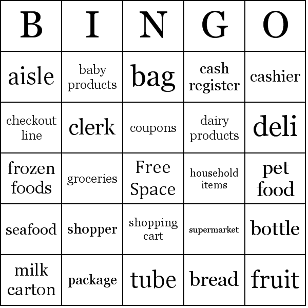 Vocabulary Bingo Template Image
