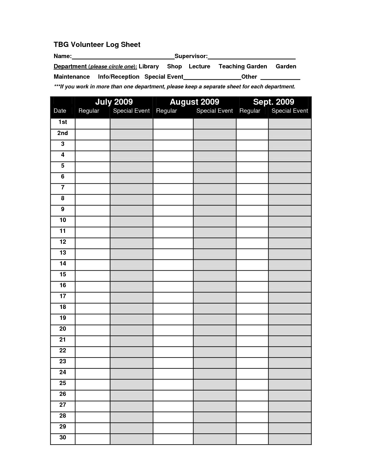 Volunteer Hours Log Sheet Image