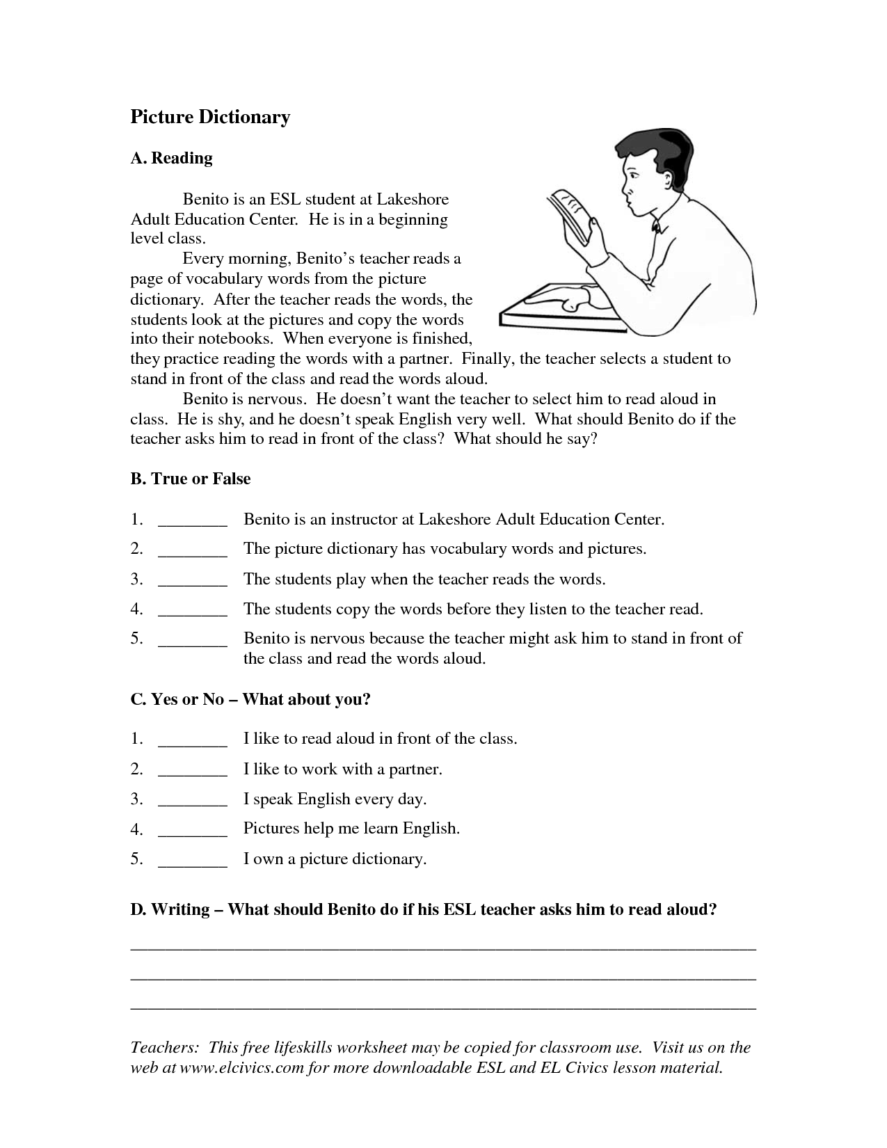 Adult ESL Printable Worksheets