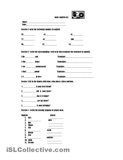 Basic English Skills Worksheets