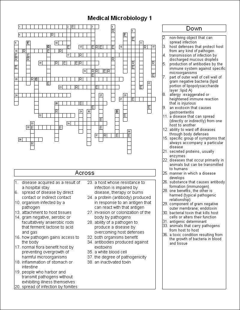 Cell Crossword Puzzle Answer Key Image
