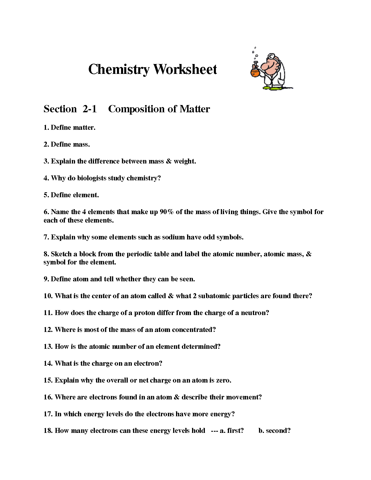 Chemistry Worksheet Matter 1 Image
