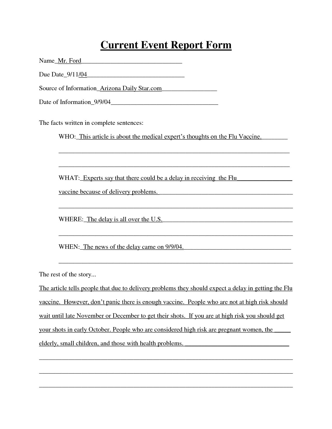 current events assignment template