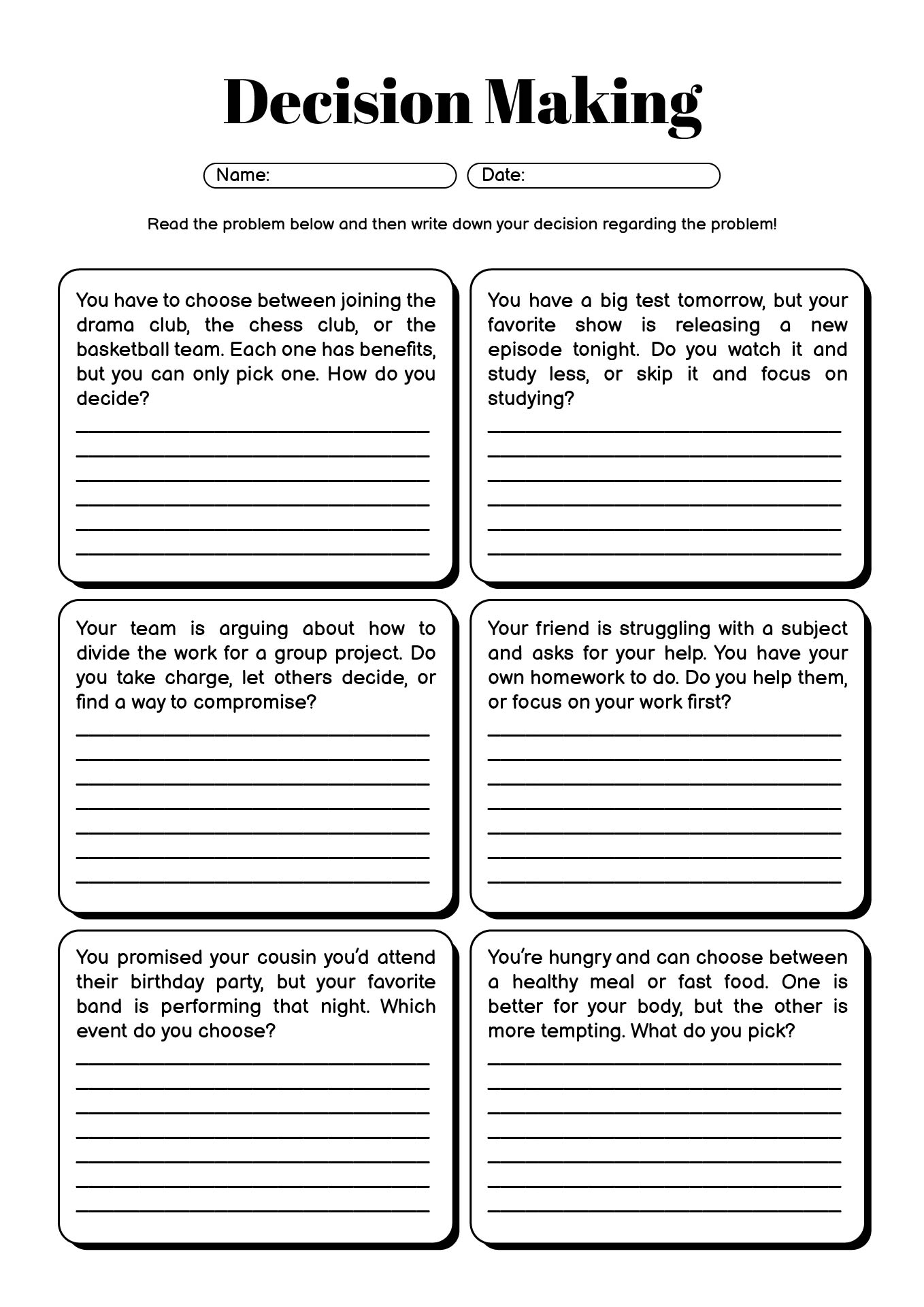 11 Decision Making Worksheets For Teens Worksheeto