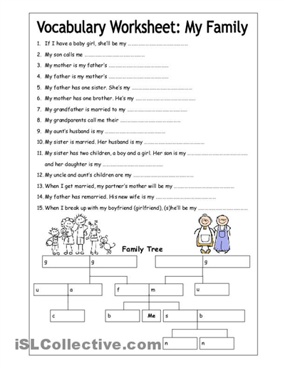 ESL Family Vocabulary Worksheets