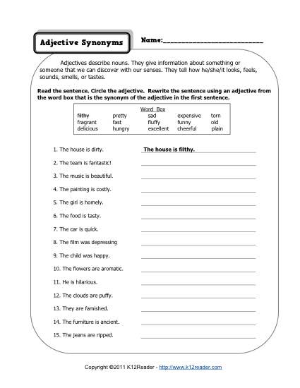 Free 2nd Grade Adjective Worksheets Image